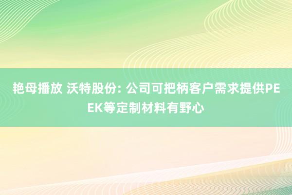 艳母播放 沃特股份: 公司可把柄客户需求提供PEEK等定制材料有野心