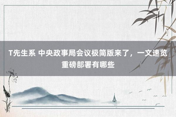 T先生系 中央政事局会议极简版来了，一文速览重磅部署有哪些